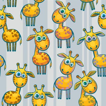 Seamless pattern with cartoon funny giraffes. Childish vector wallpaper.