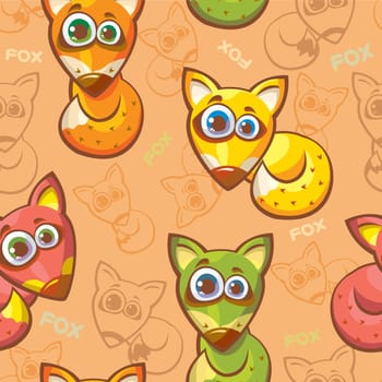 Seamless pattern with funny cartoon foxes. Vector animal wallpaper.