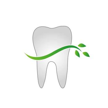 Tooth with green leaves