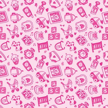 seamless doodle baby pattern background