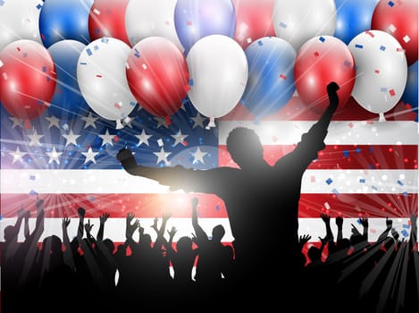 Independence Day 4th July celebration background with balloons and confetti
