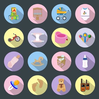 Baby and kids flat icons set vector graphic illustration