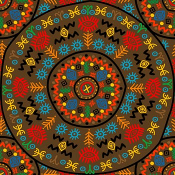 Abstract circular ornament with african motifs. Tribal ethnic seamless pattern