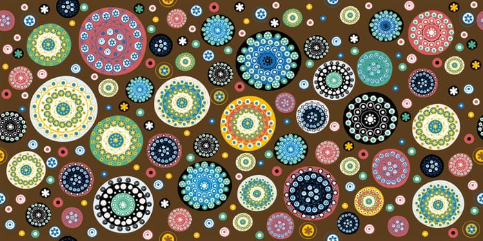 Colorful geometric seamless background with abstract flowers made from circles and round shapes