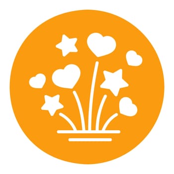 Fireworks explosion splash with stars and hearts isolated glyph icon. Vector illustration, romance elements. Sticker, patch, badge, card for marriage, valentine
