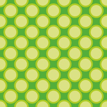 Seamless spring vector pattern with big yellow green polka dots on fresh grass green background. For tile decoration desktop wallpaper or website design.