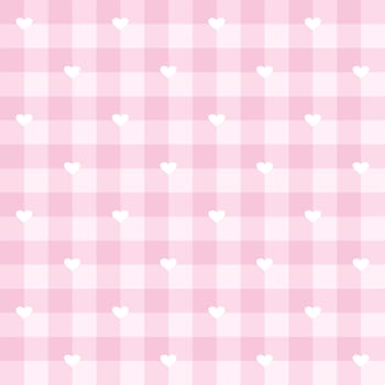 Seamless sweet vector pink valentines background full of love - checkered tile pattern or grid texture with white hearts for web design, desktop wallpaper or culinary blog website