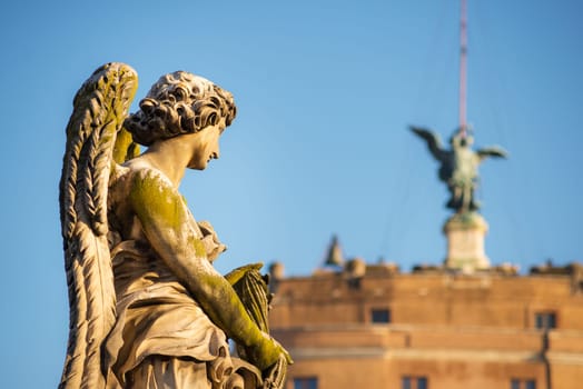 Statue against Castel St Angelo, Rome