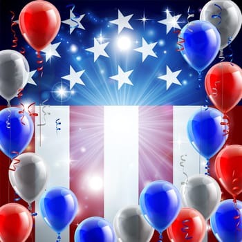 A patriotic American USA 4th July independence day or veterans day background with red white and blue party balloons