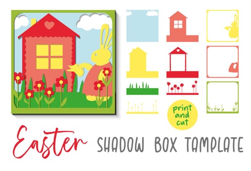 Shadow box or shadow postcard easter. Rabbit house. Children's DIY carving