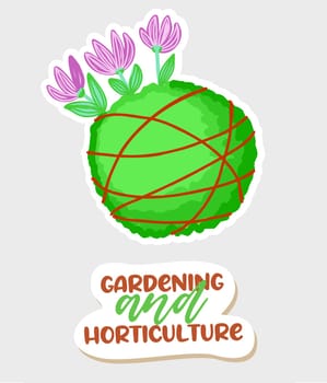 Flowers in a ball of moss. Spring composition. Floristry. Easter clipart