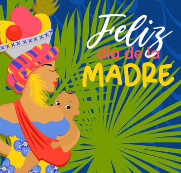 Colombian mothers day greeting banner template,bright mothers day flyer afrocolombian woman. In Spanish: Happy Mother's Day.