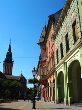 Subotica, Serbia, September 12 Subotica architecture, facades of historic buildings and landmarks. Subotica szabadka in Hungarian Art Nouveau style, Vojvodina, the former territory of Austria-Hungary