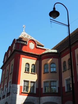 Subotica, Serbia, September 12 2021 City Hall of Subotica szabadka in Hungarian Art Nouveau style, Vojvodina, the former territory of Austria-Hungary. People visit tourist attractions on a summer day