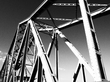 The bridge on the river Sava. Part of the construction of the metal iron bridge. Modern technological beams.