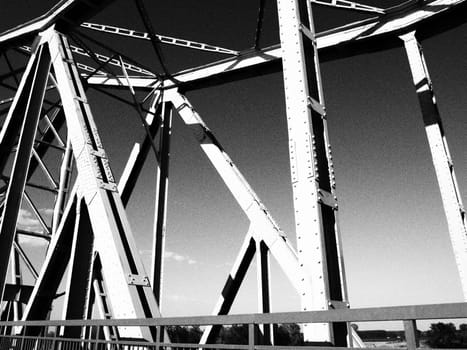 The bridge on the river Sava. Part of the construction of the metal iron bridge. Modern technological beams.