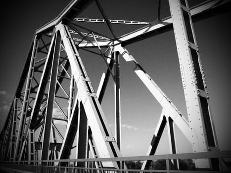 The bridge on the river Sava. Part of the construction of the metal iron bridge. Modern technological beams.