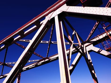 The bridge on the river Sava. Part of the construction of the metal iron bridge. Modern technological beams.