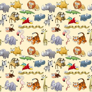 Savannah animals with background. The sides repeat seamlessly for a possible packaging or graphic
