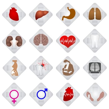 Set of medical icons and objects. Illustration on white background.