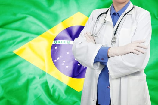 Doctor standing with the flag