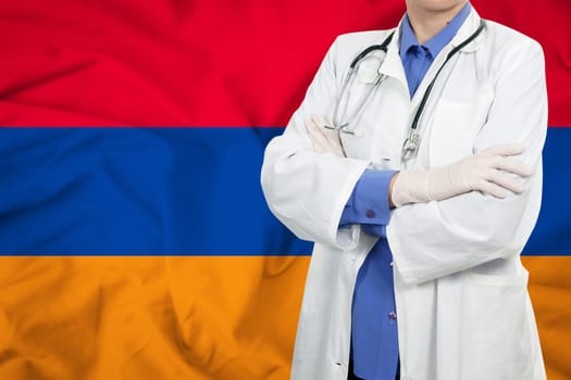 Doctor standing with the flag