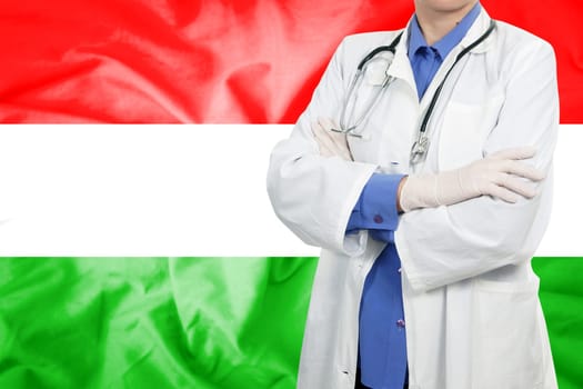 Doctor standing with the flag