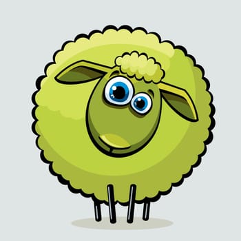 Cartoon fanny green sheep with blue big eyes.