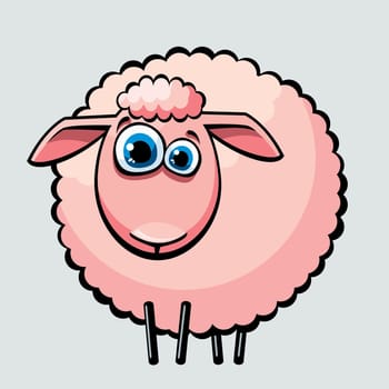 Cartoon fanny pink sheep with blue big eyes.