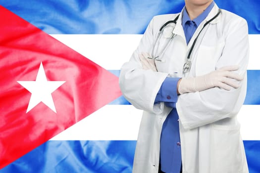Doctor standing with the flag