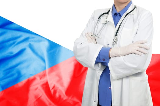 Doctor standing with the flag