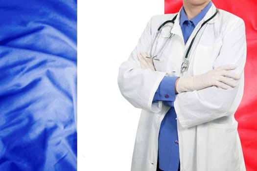Doctor standing with the flag