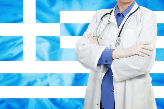 Doctor standing with the flag