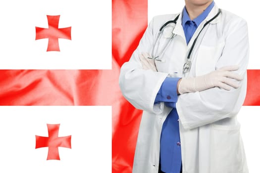 Doctor standing with the flag