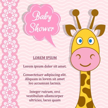 Cute pink baby girl shower card with giraffe