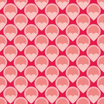 Pink tile vector background with hearts and polka dots. Cute seamless pattern or decoration wallpaper