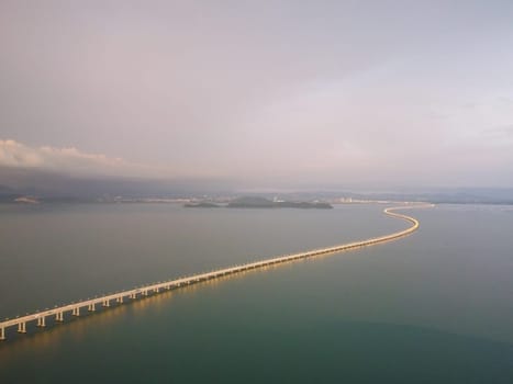 Aerial view Penang Second Bridge in evening