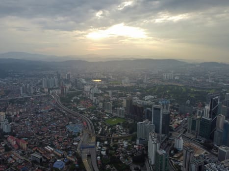 Aerial view morning sunrise at KL high rise building