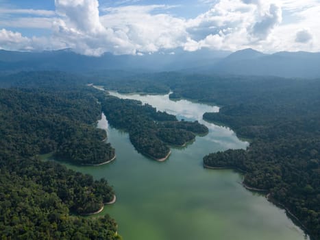 Aerial view beauty clear Klang Gates Dam in cloudy day
