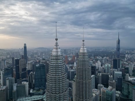 Aerial view KLCC tower with background of skyscraper tower