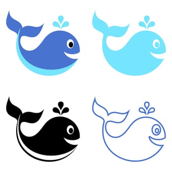 Cute vector blue and black whale icons isolated