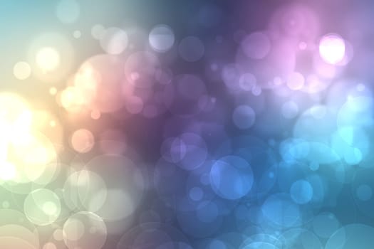 Abstract dark blue gradient pink purple yellow background texture with glitter defocused sparkle bokeh circles and glowing circular lights. Beautiful backdrop with bokeh light effect.