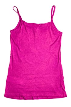 Sleeveless shirt isolated. Close-up of a female pink summer shirt or t-shirt with spaghetty straps isolated on a white background. Girls summer top fashion.