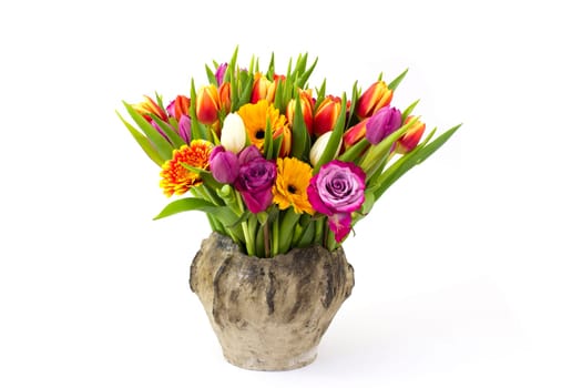 flowers in a vase on white background