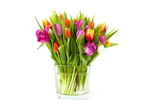 flowers in a vase on white background