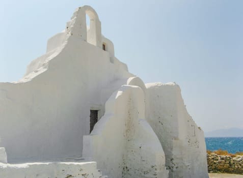 The view of the famous church of Panagia Paraportiani situated in the main town of Chora, Mykonos island, Cyclades, Greece