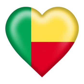 A Benin flag heart button isolated on white with clipping path 3d illustration