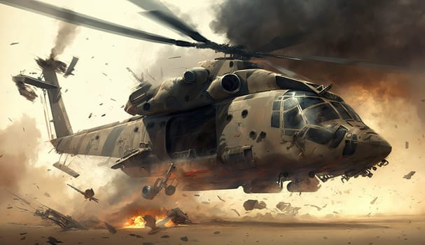 Illustration from modern helicopter crash created with Generative AI technology