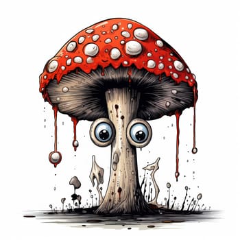 Image of a funny fly agaric with frightened eyes. High quality photo