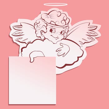 Angel holding a sheet of paper. Illustration in vector format
